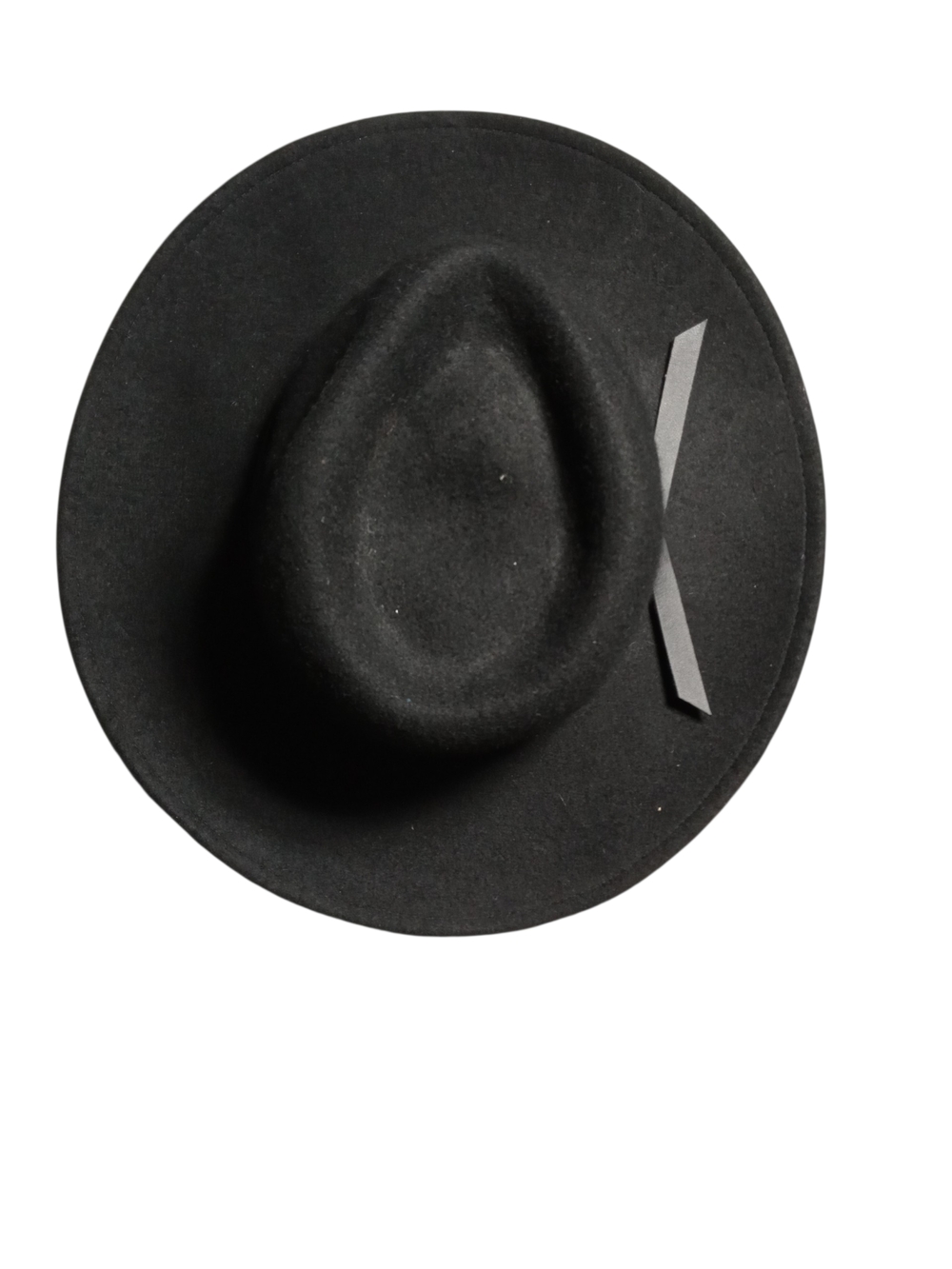Classic Black Wool Wide Brim Hat Faux Leather Trim Fedora Boho Chic